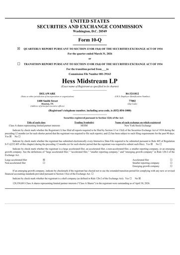 Thumbnail Hess Midstream Quarterly Report 2026-q1