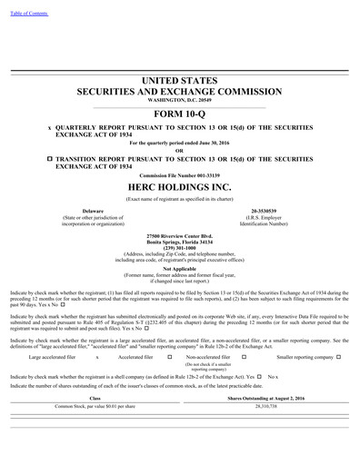 Thumbnail Herc Holdings
 Quarterly Report 2016-q2