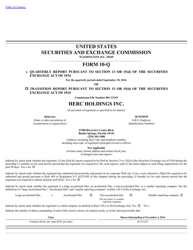 Thumbnail Herc Holdings
 Quarterly Report 2016-q3