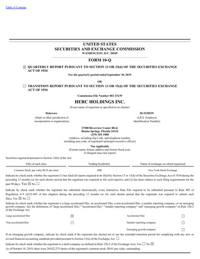 Thumbnail Herc Holdings
 Quarterly Report 2019-q3