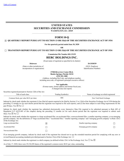 Thumbnail Herc Holdings
 Quarterly Report 2020-q2