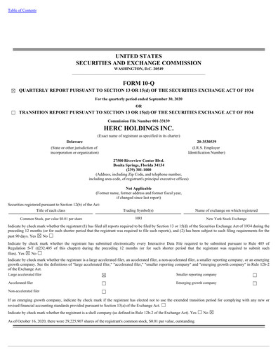 Thumbnail Herc Holdings
 Quarterly Report 2020-q3