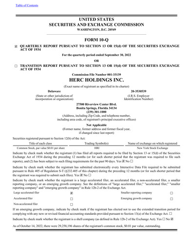Thumbnail Herc Holdings
 Quarterly Report 2022-q3