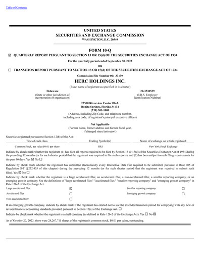 Thumbnail Herc Holdings
 Quarterly Report 2023-q3