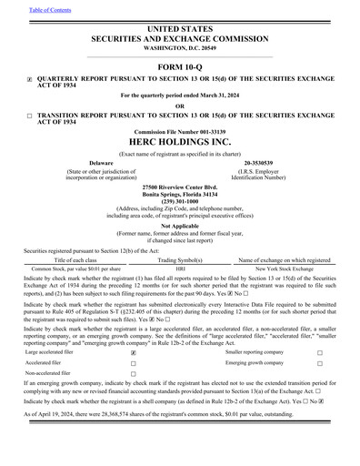 Thumbnail Herc Holdings
 Quarterly Report 2024-q1