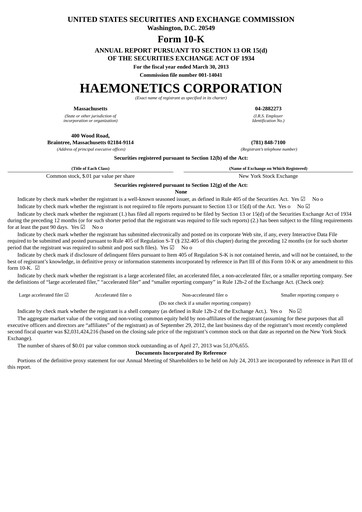 Thumbnail Haemonetics Annual Report 2012-2013