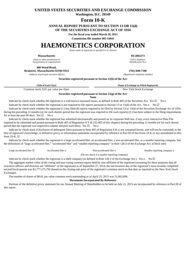 Thumbnail Haemonetics Annual Report 2014-2015