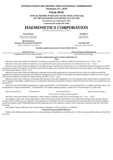Thumbnail Haemonetics Annual Report 2015-2016