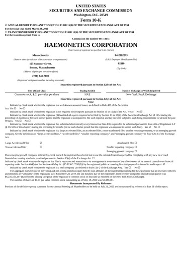 Thumbnail Haemonetics Annual Report 2019-2020
