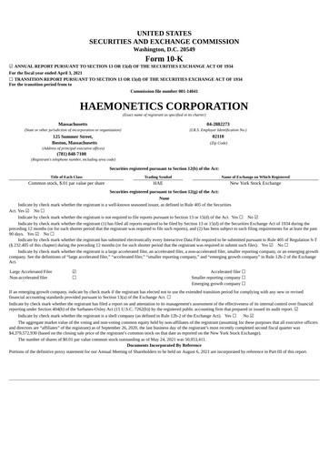 Thumbnail Haemonetics Annual Report 2020-2021