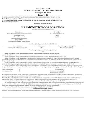Thumbnail Haemonetics Annual Report 2021-2022