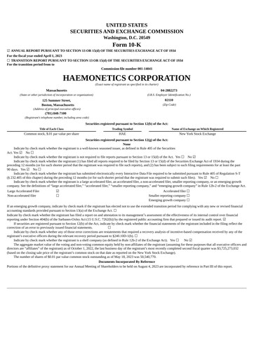 Thumbnail Haemonetics Annual Report 2022-2023