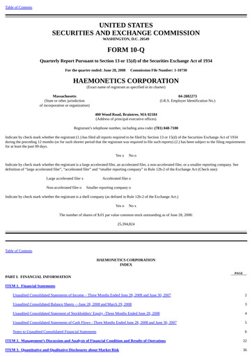 Miniature Haemonetics Rapport trimestriel 2008-2009-q1