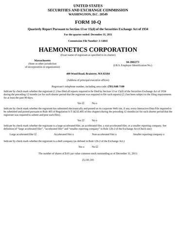 Miniature Haemonetics Rapport trimestriel 2011-2012-q3