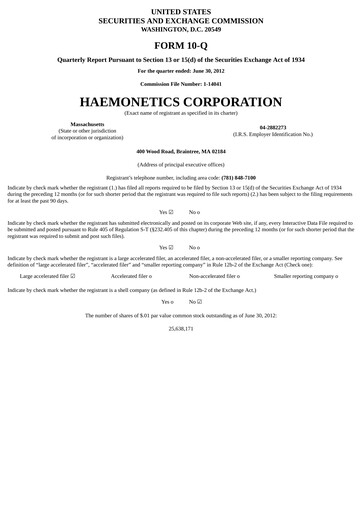 Miniature Haemonetics Rapport trimestriel 2012-2013-q1