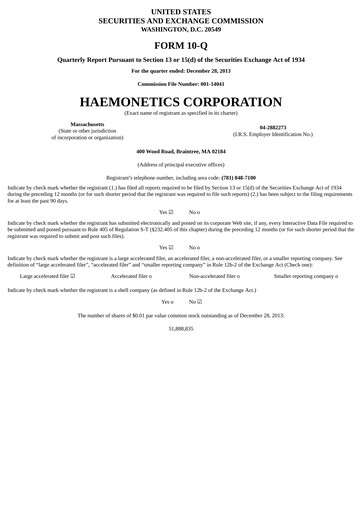 Miniature Haemonetics Rapport trimestriel 2013-2014-q3