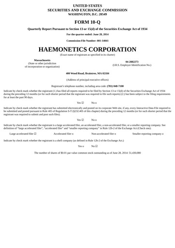 Miniature Haemonetics Rapport trimestriel 2014-2015-q1