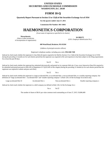 Miniature Haemonetics Rapport trimestriel 2015-2016-q1