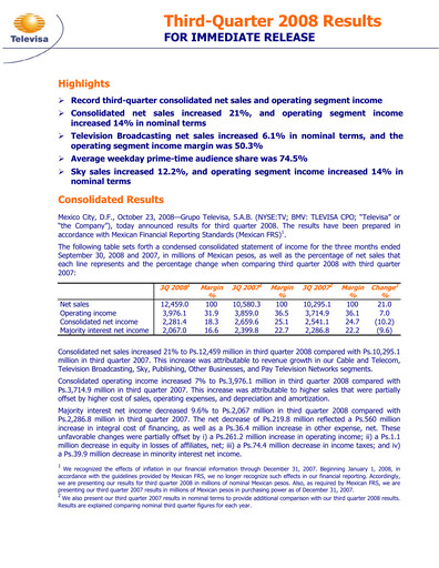 Thumbnail Televisa Quarterly Report 2008-q3
