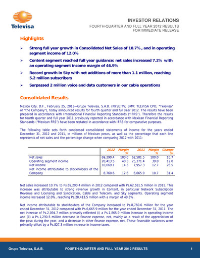 Thumbnail Televisa Quarterly Report 2012-q4