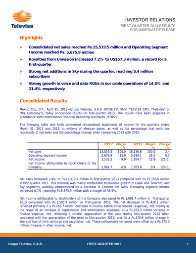 Thumbnail Televisa Quarterly Report 2013-q1