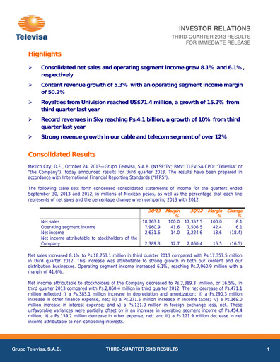 Thumbnail Televisa Quarterly Report 2013-q3