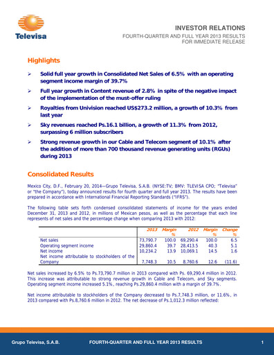 Thumbnail Televisa Quarterly Report 2013-q4