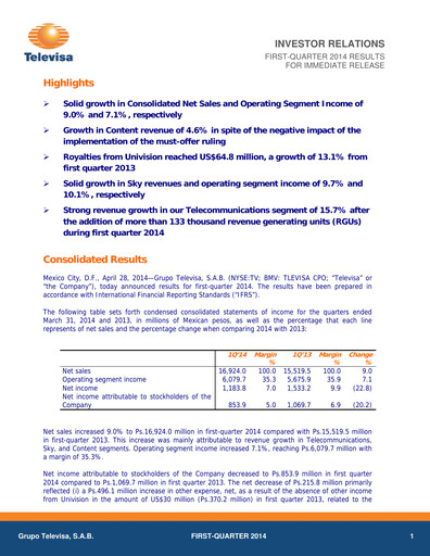 Thumbnail Televisa Quarterly Report 2014-q1