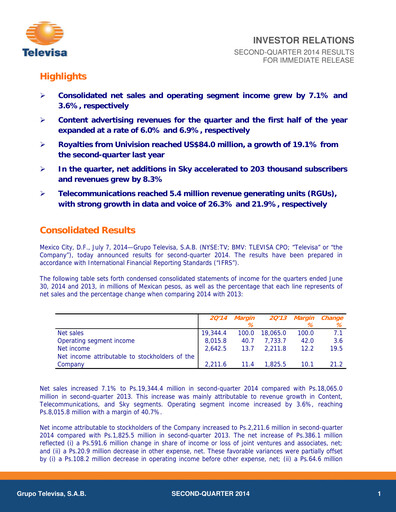 Thumbnail Televisa Quarterly Report 2014-q2