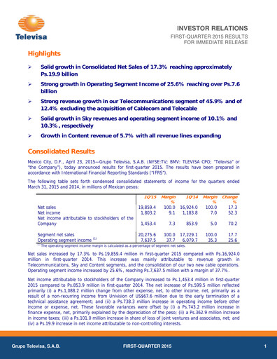 Thumbnail Televisa Quarterly Report 2015-q1