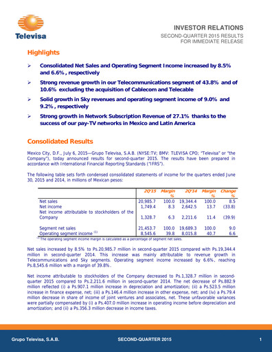Thumbnail Televisa Quarterly Report 2015-q2