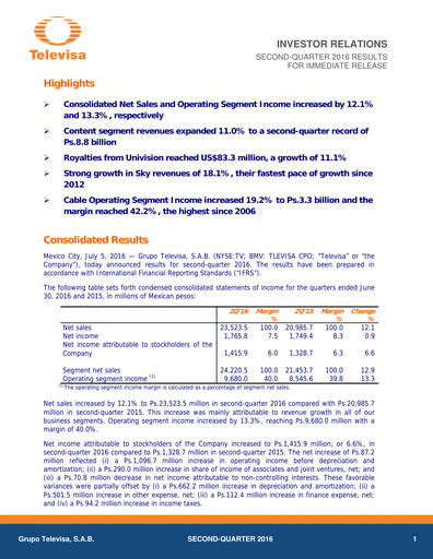 Thumbnail Televisa Quarterly Report 2016-q2