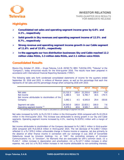 Thumbnail Televisa Quarterly Report 2016-q3