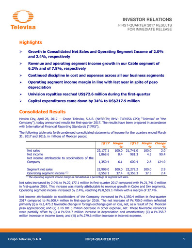 Thumbnail Televisa Quarterly Report 2017-q1