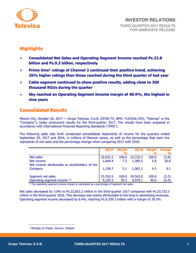 Thumbnail Televisa Quarterly Report 2017-q3