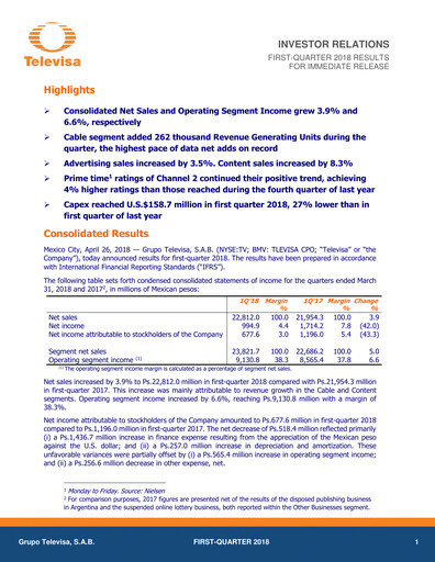 Thumbnail Televisa Quarterly Report 2018-q1