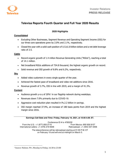 Thumbnail Televisa Quarterly Report 2020-q4