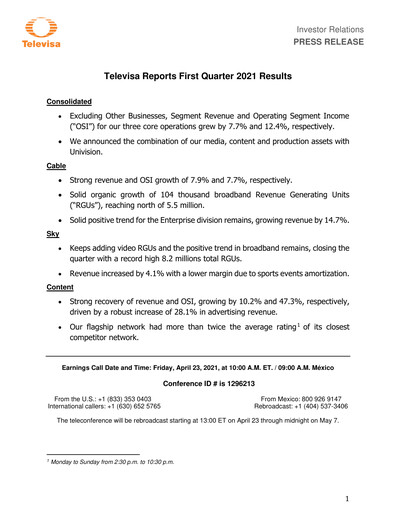 Thumbnail Televisa Quarterly Report 2021-q1