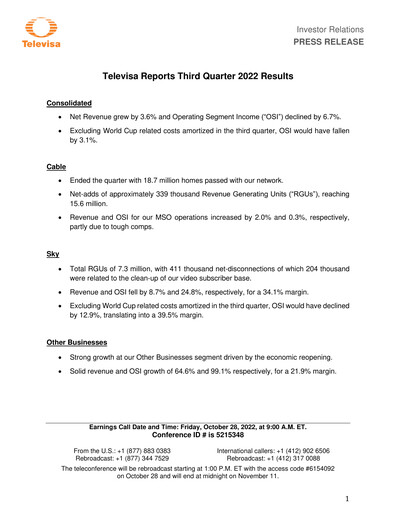Thumbnail Televisa Quarterly Report 2022-q3
