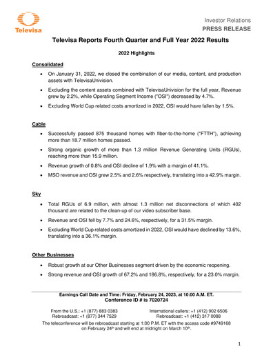 Thumbnail Televisa Quarterly Report 2022-q4