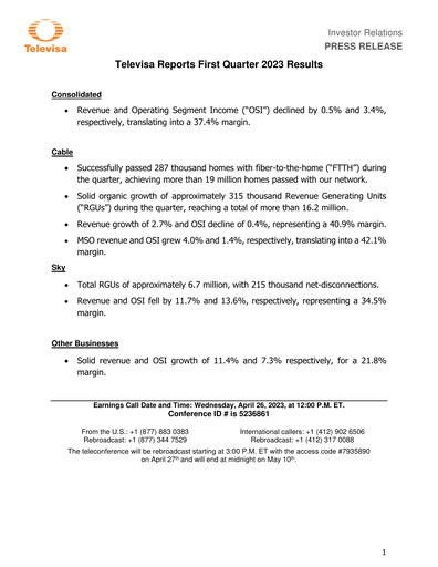 Thumbnail Televisa Quarterly Report 2023-q1