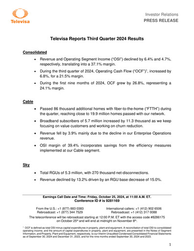 Thumbnail Televisa Quarterly Report 2024-q3