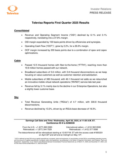Thumbnail Televisa Quarterly Report 2025-q1