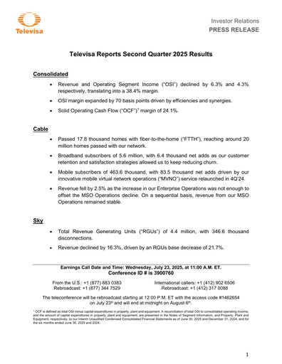 Thumbnail Televisa Quarterly Report 2025-q2