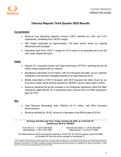 Thumbnail Televisa Quarterly Report 2025-q3