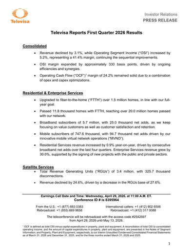 Thumbnail Televisa Quarterly Report 2026-q1