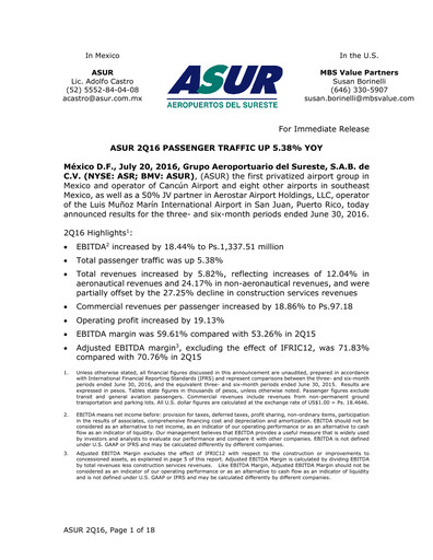 Thumbnail Grupo Aeroportuario del Sureste
(ASUR) Quarterly Report 2016-q2