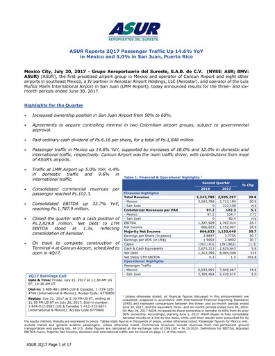 Thumbnail Grupo Aeroportuario del Sureste
(ASUR) Quarterly Report 2017-q2