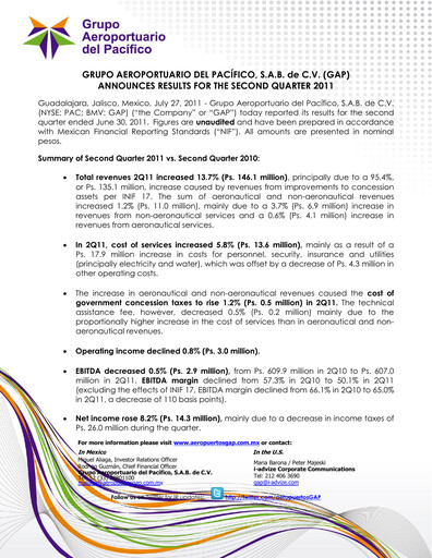 Thumbnail Grupo Aeroportuario del Pacífico
 Quarterly Report 2011-q2