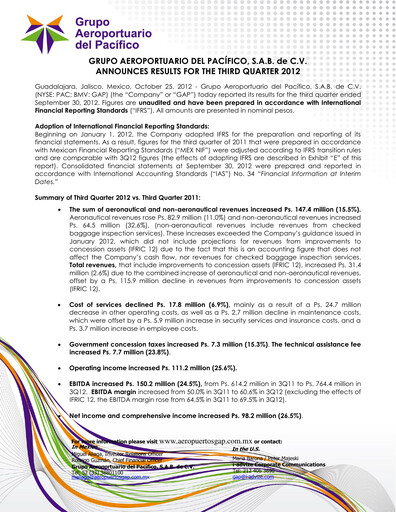Thumbnail Grupo Aeroportuario del Pacífico
 Quarterly Report 2012-q3